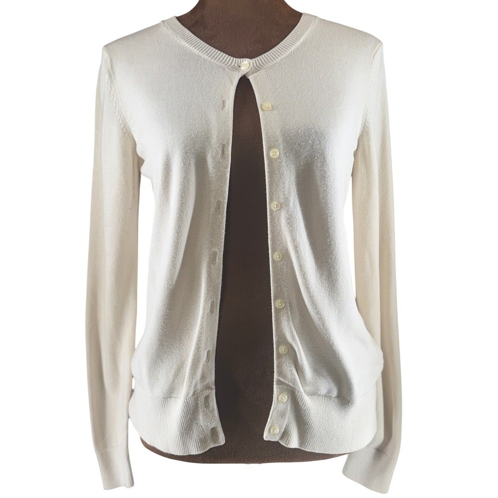 Banana Republic Cardigan Women XS Ivory Button Front Cotton Blend EUC Soft Light
